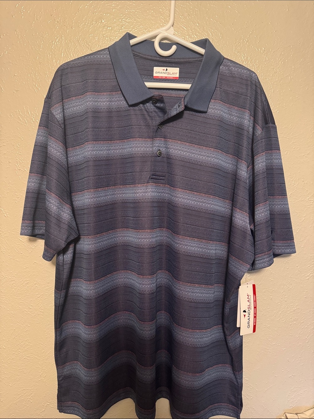 Grand Slam Men's Navy and Light Blue Horizontal Stripe Polo